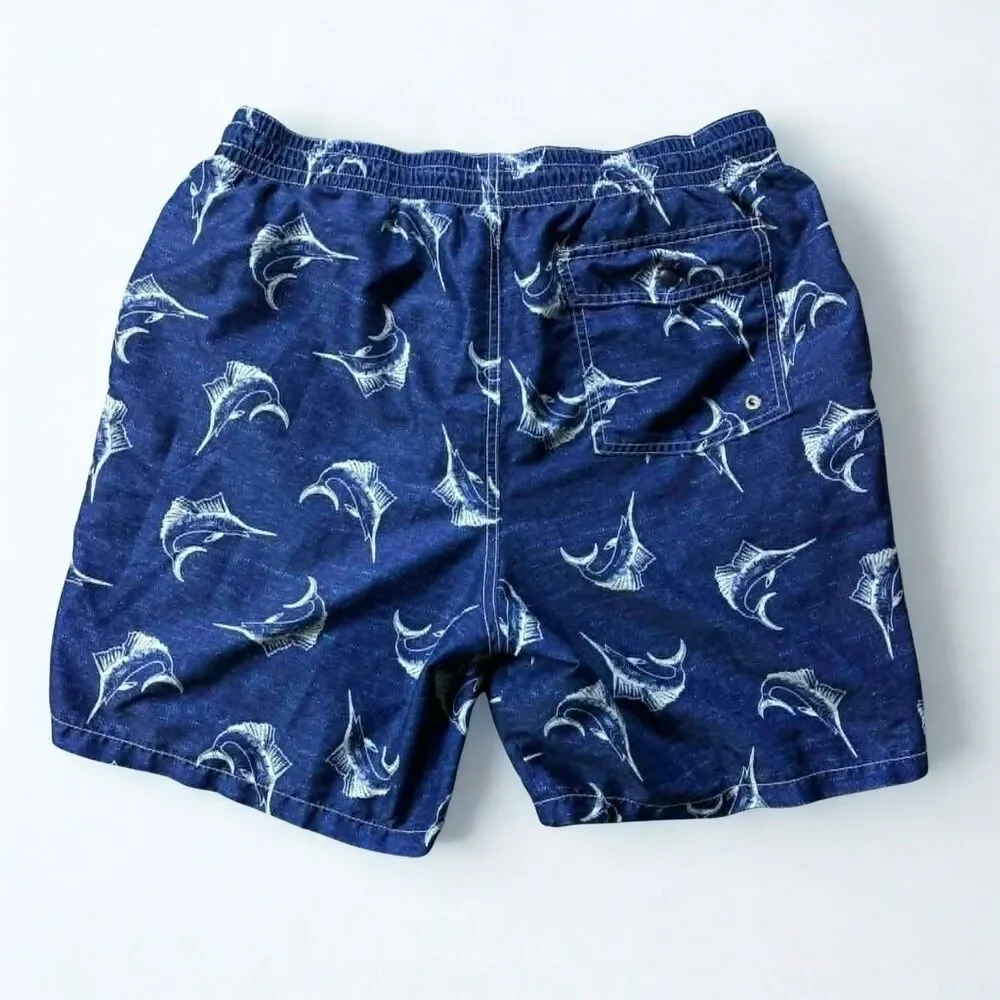 Old Navy Swim Trunks Mens Large Blue Marlin Fish Print Elastic Waist Board Short